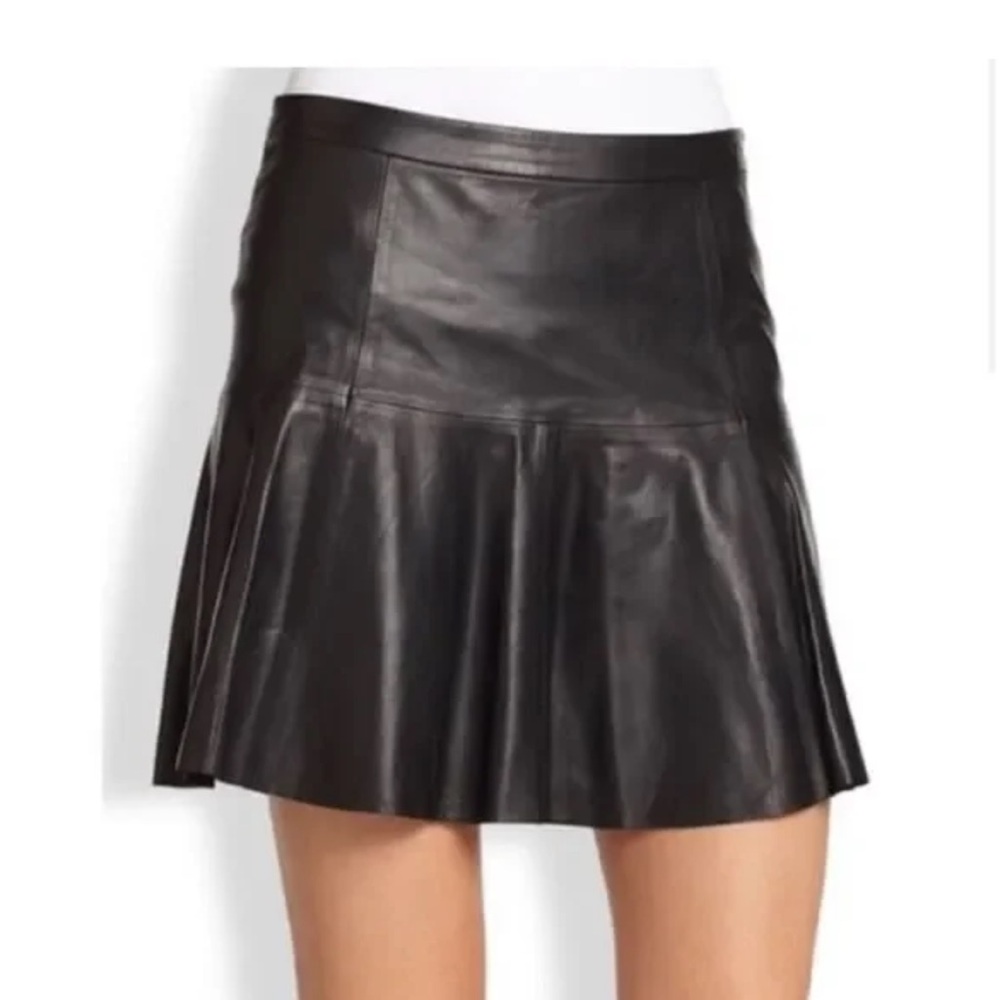 Joie Lamb Leather Mini Skirt + Flounced Hem